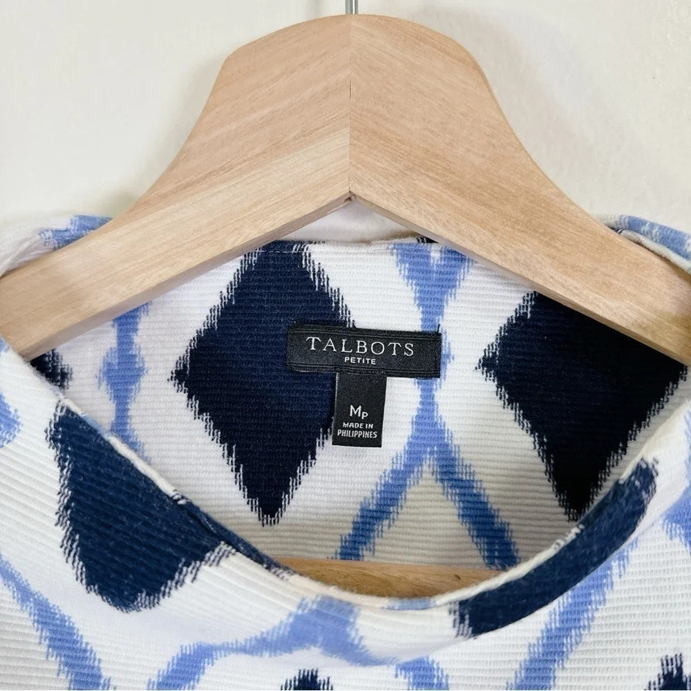 Talbots High Neck Button Shoulder Shell Diamond Print - Picture 12 of 16